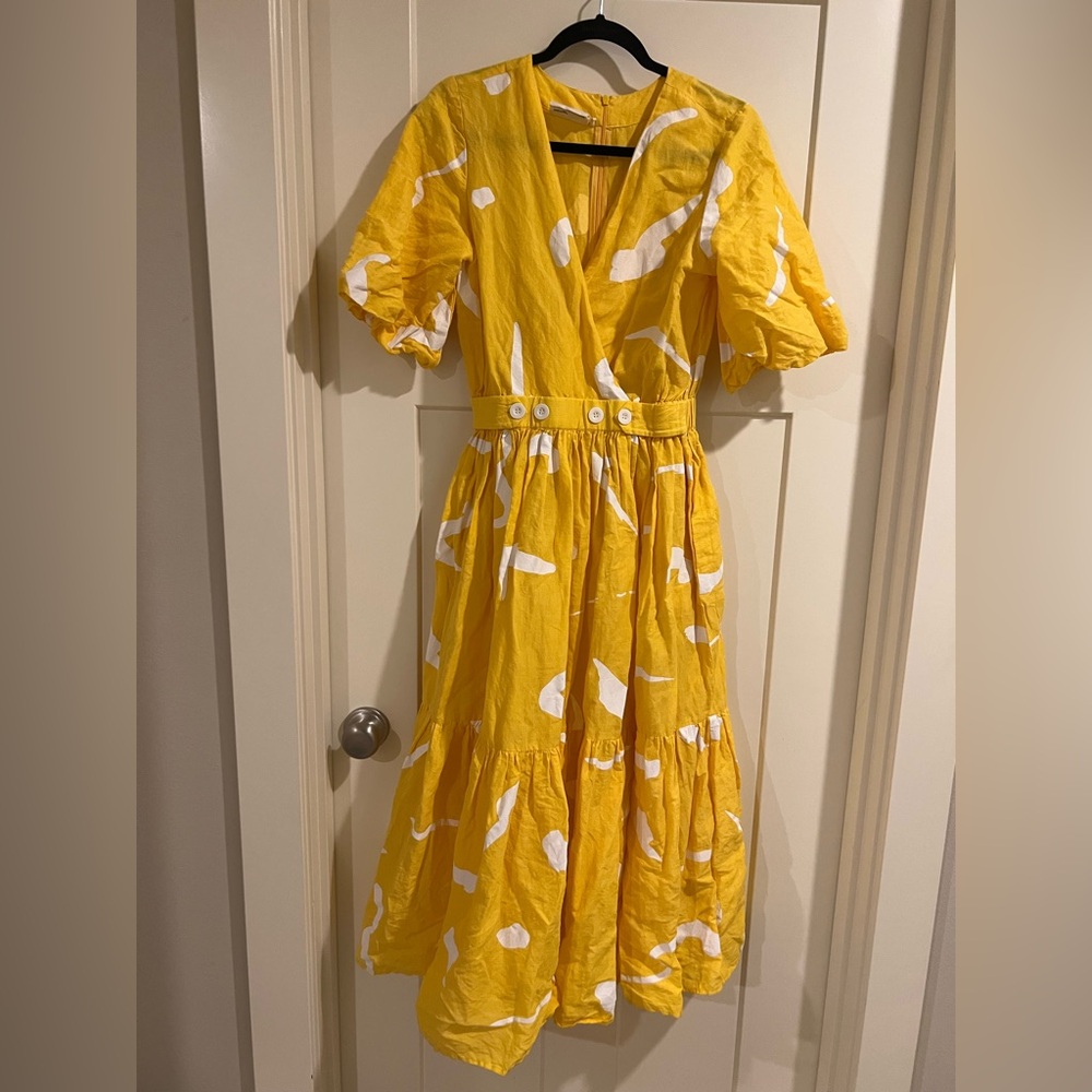 LOVEBIRDS NWOT Elegant Yellow Maxi Dress Tuckernuck Pockets Small Linen/Cotton - Picture 4 of 11